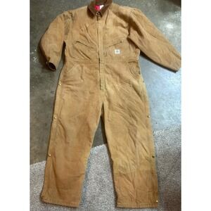 Vintage CARHARTT Coveralls Men's 48R Brown Quilt Lined Duck Canvas Made in‎ USA